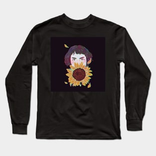 Girl with Sunflower Sketch Long Sleeve T-Shirt